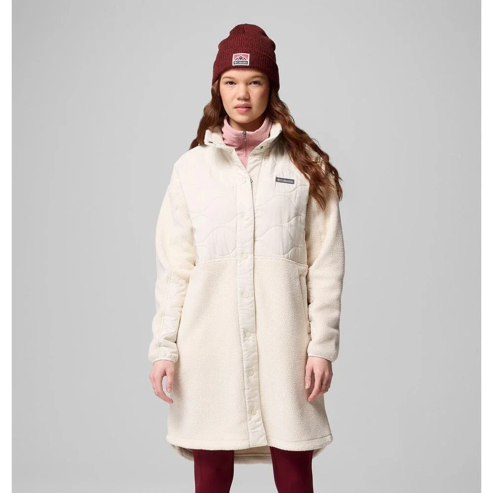 Columbia Cloud Point Long Jacket Women's XL Chalk Fleece Snap Front Cozy KFC400 - Picture 14 of 14